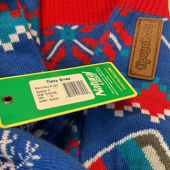 NWT men's Natural Light Beer Ugly Christmas Sweater By Tipsy Elves in size small - Picture 5 of 6